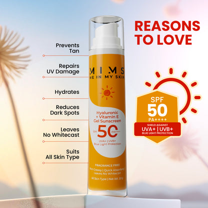 Hyaluronic + Vitamin E gel Sunscreen | SPF 50 PA++++